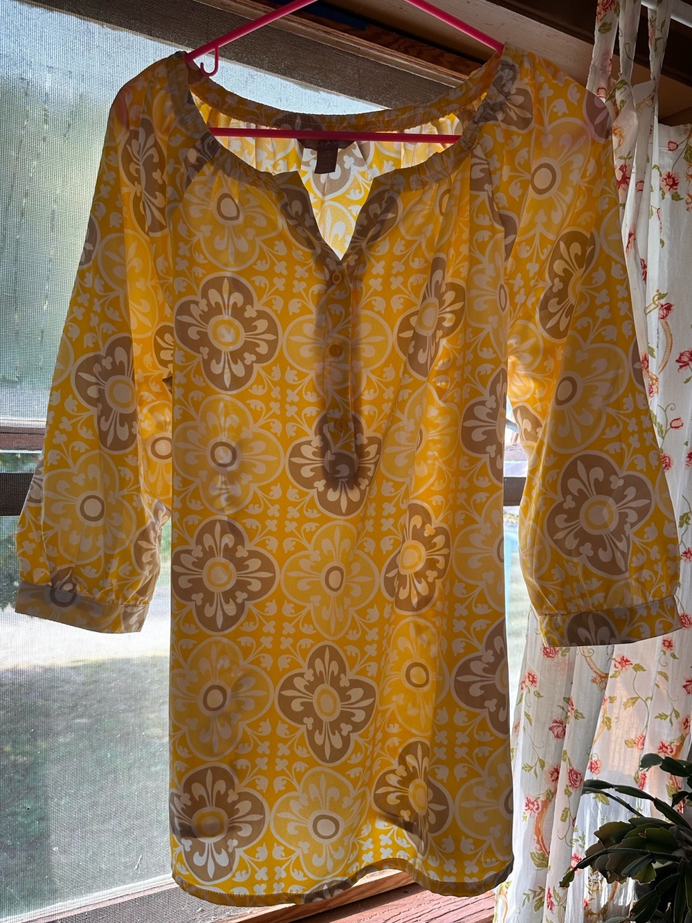 White Stag • Y2K Art Deco Sunny Yellow Floral Tunic